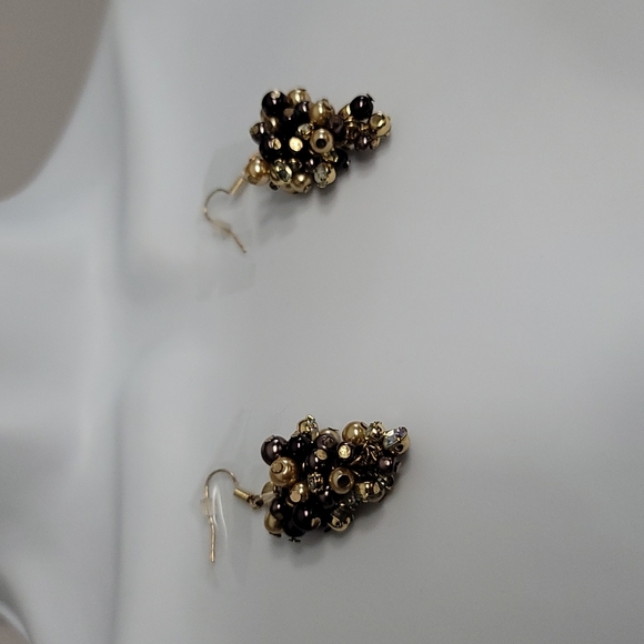 Rhinestone & Faux Pearl Cluster Earrings - Picture 2 of 7